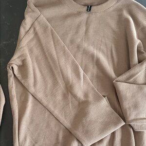 Set Waffle Knit Crewneck & Waffle Knit Pants in Beige